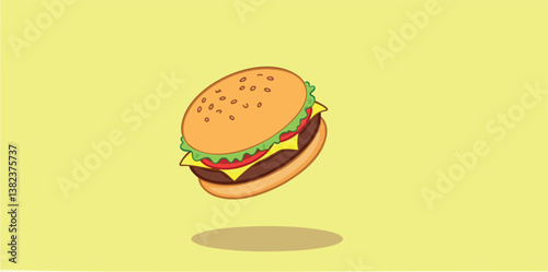 cartoon of a delicious cheeseburger on yellow background