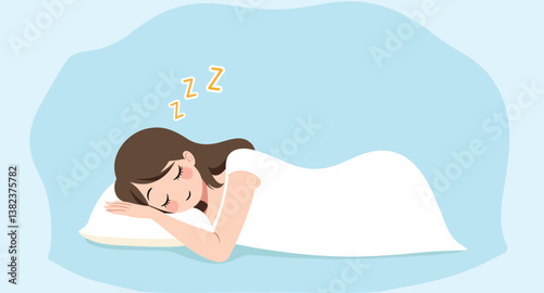serene young woman peacefully sleeping on a white pillow and blanket