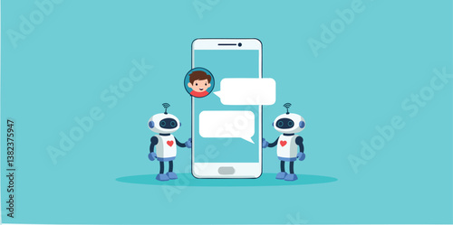 two robots assisting a user via a smartphone chat interface