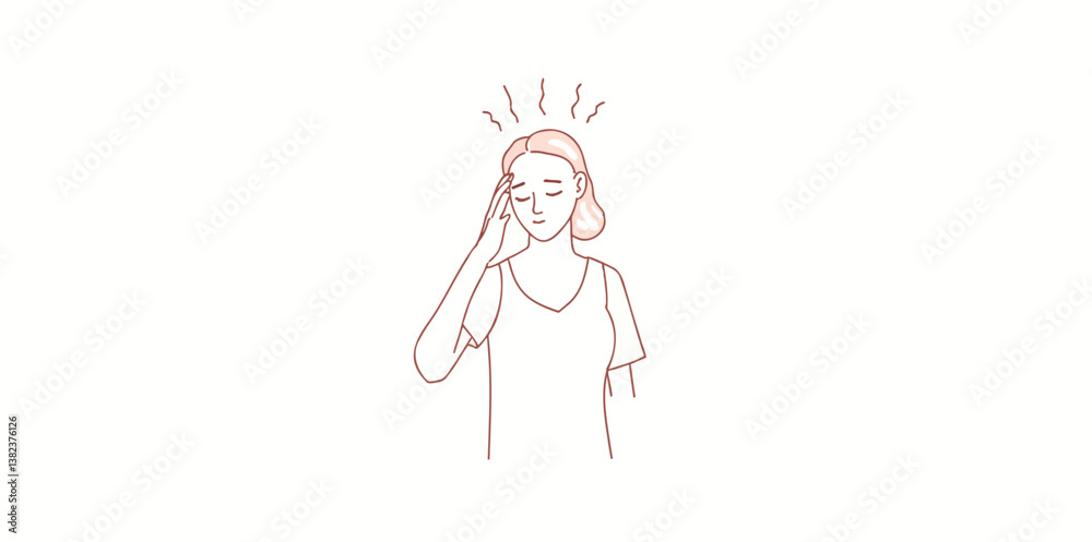 woman experiencing a headache illustrated in minimalist style woman experiencing a headache illustrated in minimalist style