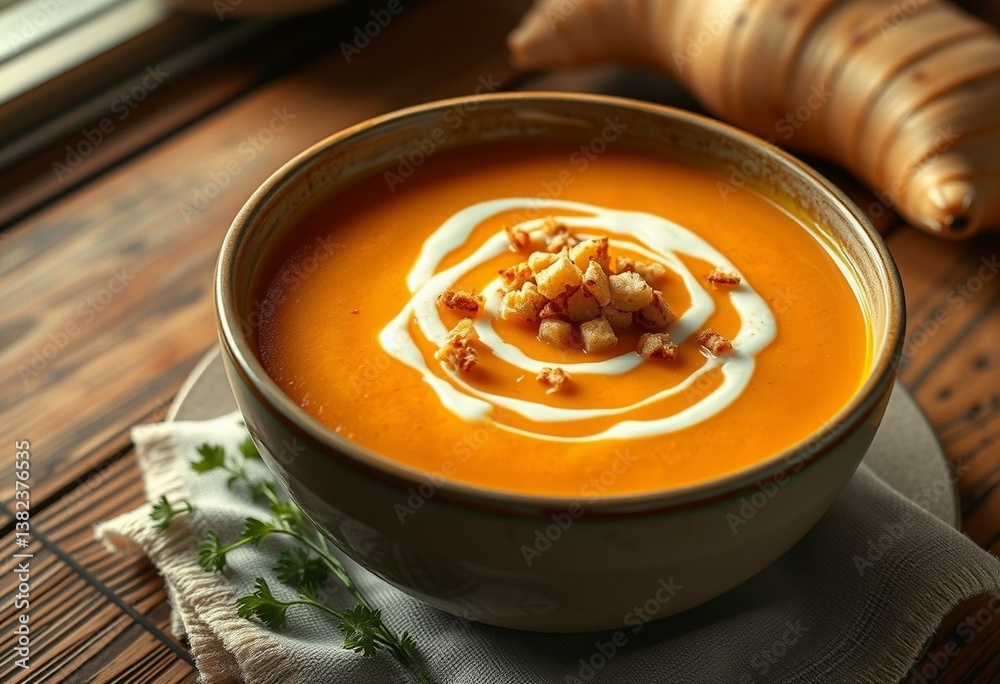 A steaming bowl of Butternut Squash Soup A steaming bowl of Butternut Squash Soup