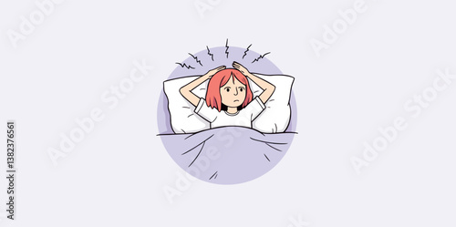 Obraz na płótnie young woman suffering from insomnia lies in bed with hands on her showing signs of distress and discomfort. w salonie