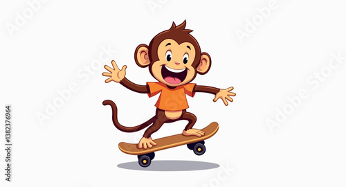cheerful monkey happily skateboarding in an shirt