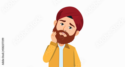 pensive man with a beard and turban depicted in a thoughtful pose with his hand on his chin