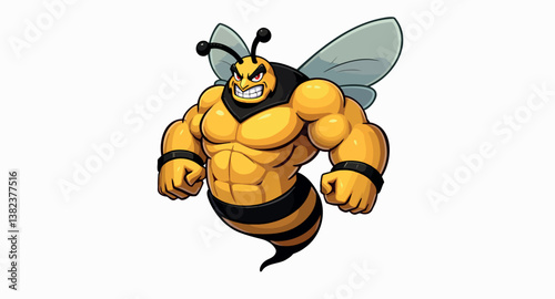 powerful cartoon bee with muscular body