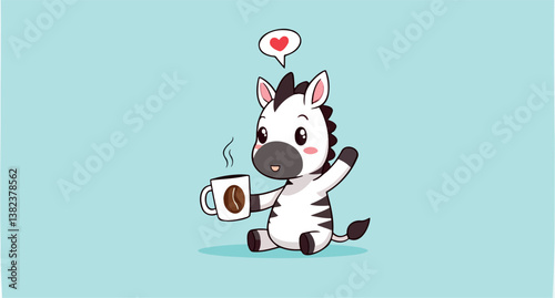 adorable cartoon zebra enjoying a warm cup of coffee