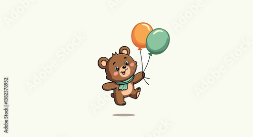 joyful brown bear cub soaring with balloons