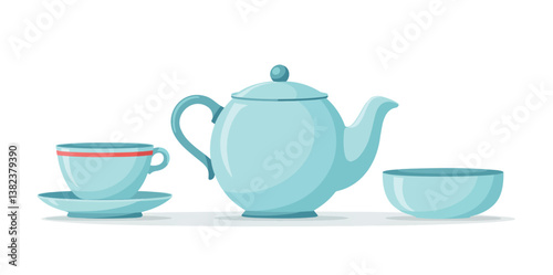 pastel blue tea set: teapot teacup and saucer