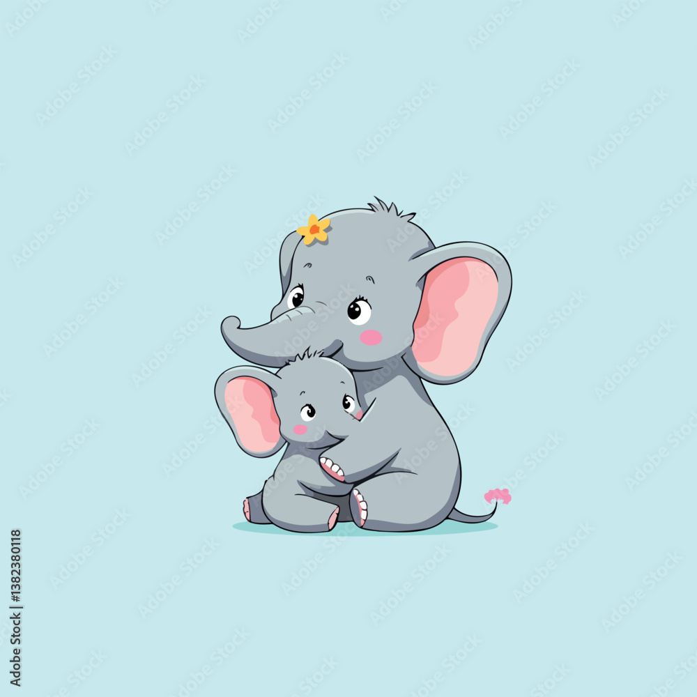 Obraz premium mother elephant tenderly embracing her baby elephant.