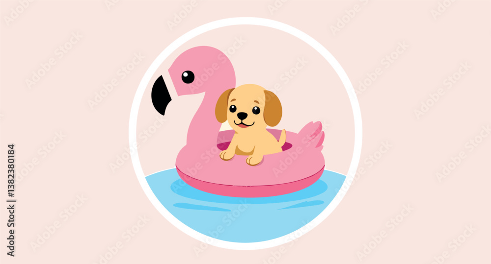 cute golden puppy in pink flamingo pool float cute golden puppy in pink flamingo pool float