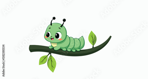 happy green caterpillar on branch