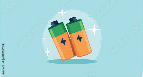 two cylindrical batteries displaying energy and power