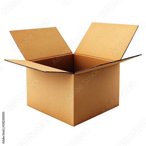 Realistic Open box parcel icon. Minimal Unboxing cardboard box, cargo box, delivery box . Shipping delivery transportation logistic service concept