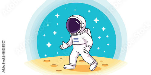 cheerful astronaut in a white spacesuit walks on the lunar surface