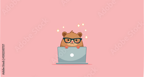 cute hamster wearing glasses and using a laptop