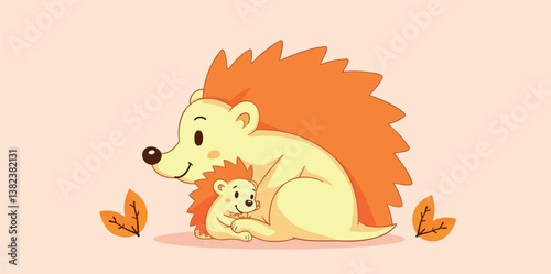 heartwarming of an adult hedgehog gently embracing its baby