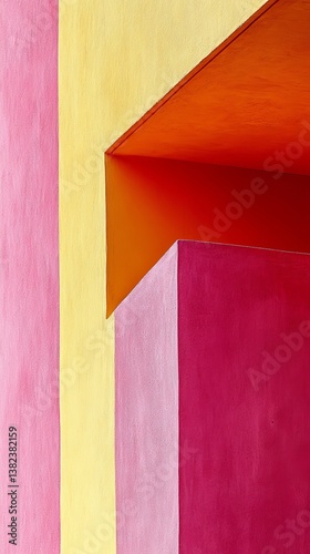 Dynamic shapes and vibrant colors create a striking composition. This image highlights the beauty of abstract architecture in a modern setting. Generative AI