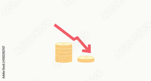 downward-trending arrow and stacks of coins illustrating financial decline