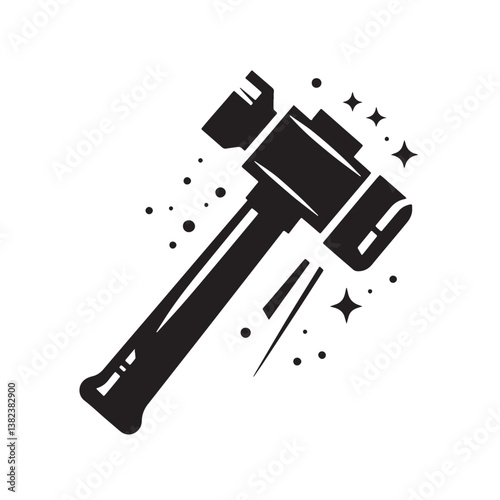 Black Color Sledgehammer Silhouette Vector Illustration, Solid White Background