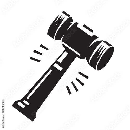 Black Color Sledgehammer Silhouette Vector Illustration, Solid White Background