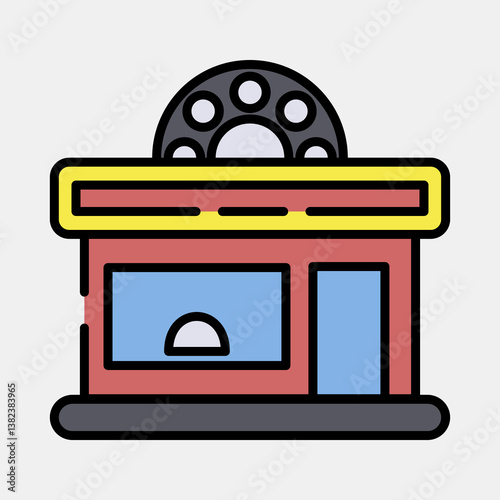 Icon cinema. Building elements. Icons in filled line style. Good for prints, web, posters, logo, site plan, map, infographics, etc.