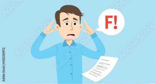 worried man reacts to a failing grade on a test