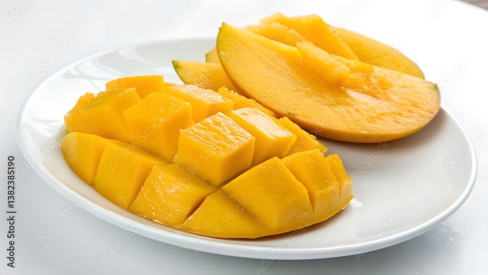 Freshly Sliced Mango on a White Plate Freshly Sliced Mango on a White Plate