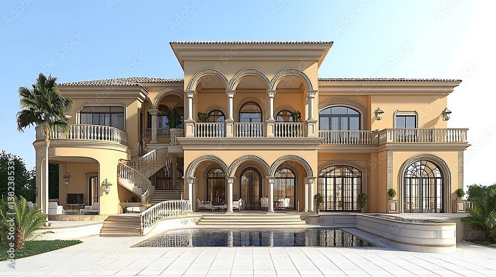 Fototapeta premium Grand Mediterranean Style House Architectural Rendering