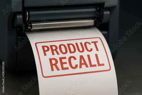 printer is producing label that reads PRODUCT RECALL, emphasizing importance of quality assurance in product safety