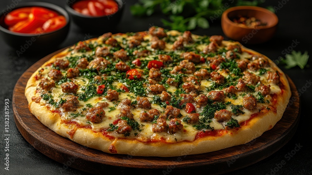 Delicious loaded pizza with savory toppings