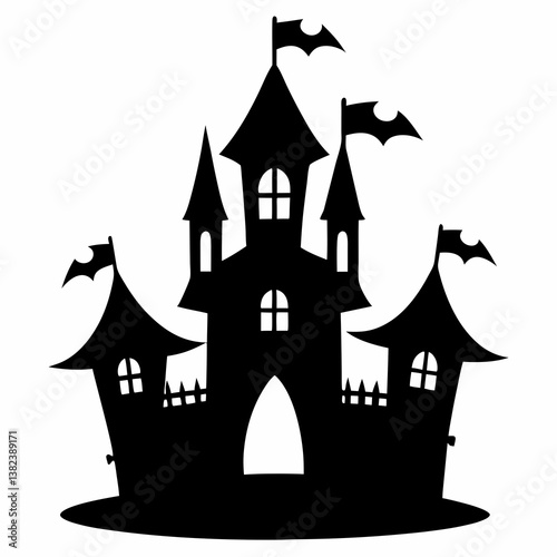 Halloween castle with moon