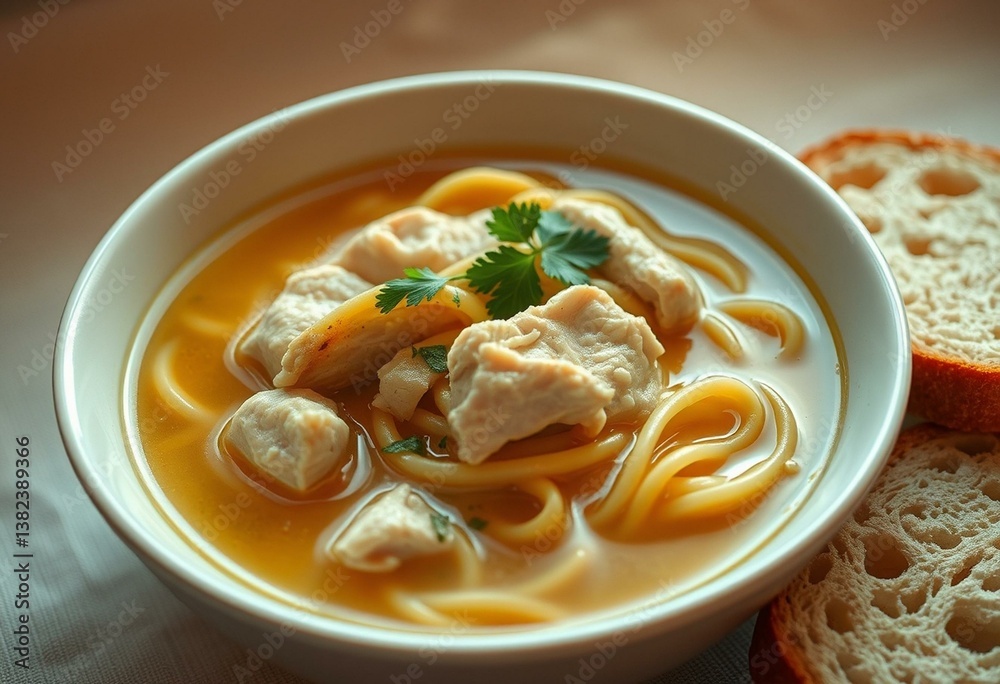 Warm and inviting bowl of chicken noodle soup Warm and inviting bowl of chicken noodle soup