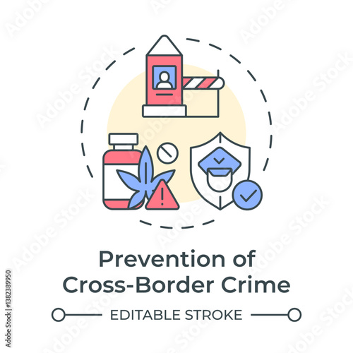 Prevention of cross border crime multi color concept icon. Countering drug trafficking. Goal of IBM. Round shape line illustration. Abstract idea. Graphic design. Easy to use in promotional material