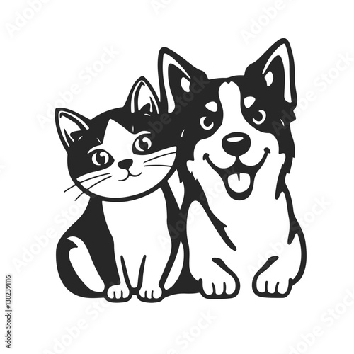 Cat and dog logo. Cute design, friendship, pet care, animal lovers, suitable for branding, vet clinics, shelters. Cat and dog, pet logo, animal logo, vector pets, pet emblem
