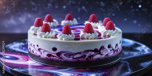 Cosmic Raspberry Swirl Cheesecake on Galaxy Plate