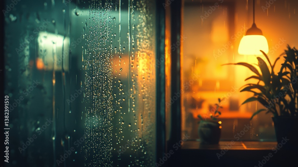 Fototapeta premium Window with Soft Rain and Droplets