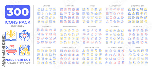 Business and services two color line icons set collection. Technology integration in industries development bicolor outline mega pack isolated, pixel perfect. Duotone thin lineart. Editable stroke