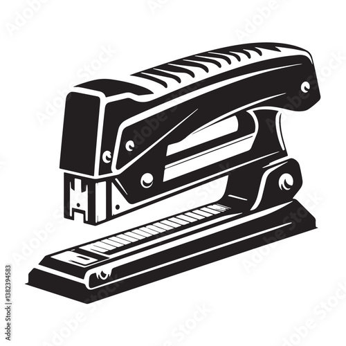 Black Color Staple Gun Silhouette Vector Illustration, Solid White Background