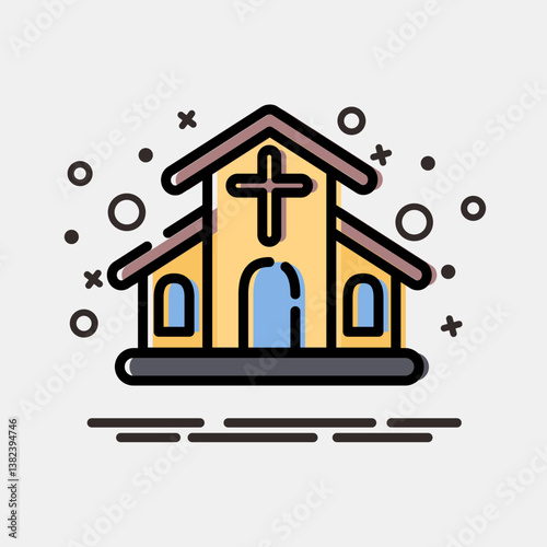 Icon chruch. Building elements. Icons in MBE style. Good for prints, web, posters, logo, site plan, map, infographics, etc.