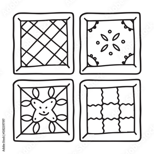 Comfy patterns coloring page, bold and easy coloring book page, patterns, mandala, flowers, floral, animals, vector illustration, line art, black and white, victor art, illustration