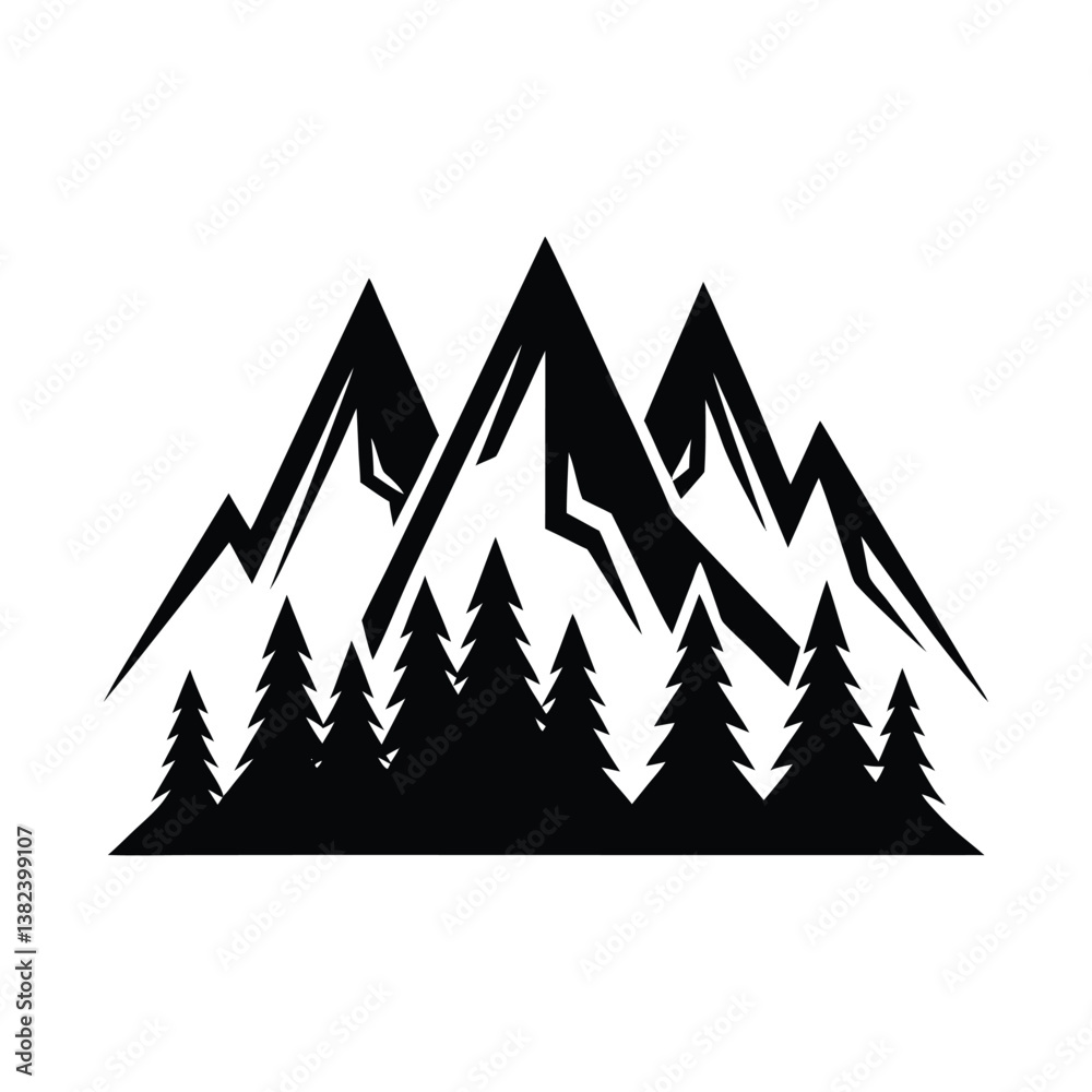Obraz premium Vector illustration of a winter mountain landscape design with snow-covered trees.