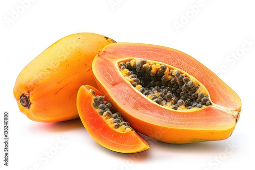 Top view fresh papaya ready to be served isolated on white background.