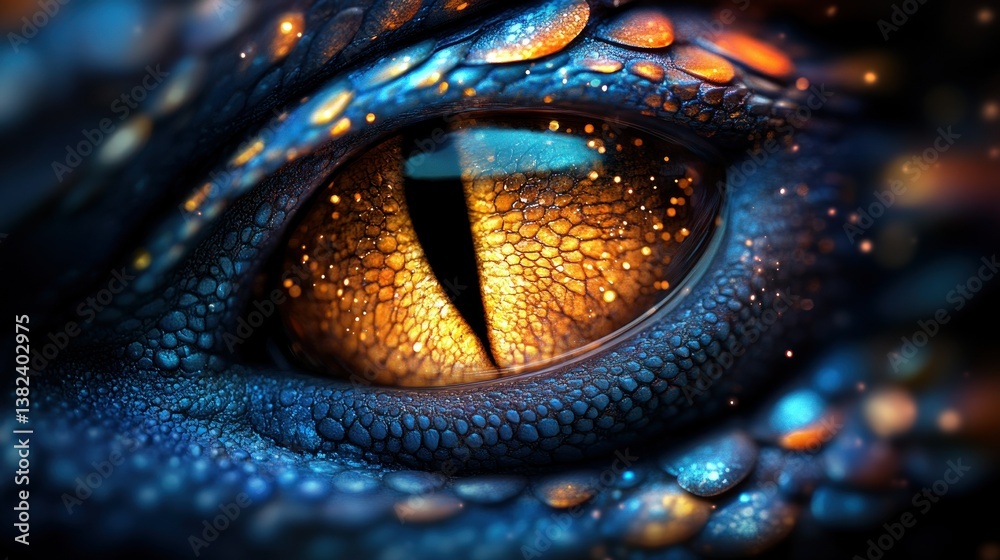 Fototapeta premium Dragon eye, close-up view, vibrant colors, intricate scales