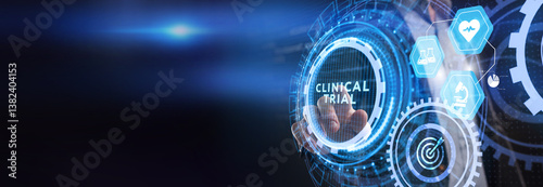 Business, Technology, Internet and network concept. Business man working on the tablet of the future, select on the virtual display: Clinical trial.