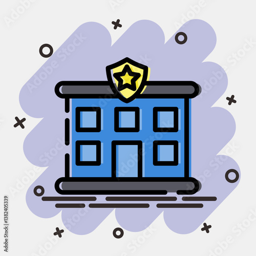 Icon police station. Building elements. Icons in comic style. Good for prints, web, posters, logo, site plan, map, infographics, etc.