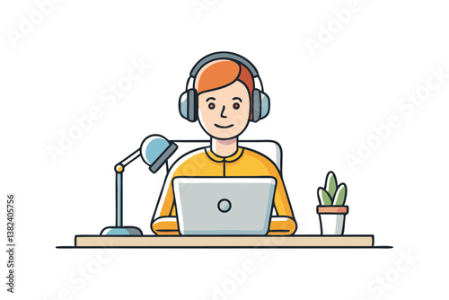 A cartoon art illustration of a freelancer working independently in a coworking space1.eps
