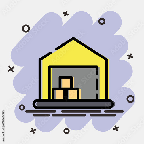 Icon warehouse. Building elements. Icons in comic style. Good for prints, web, posters, logo, site plan, map, infographics, etc.