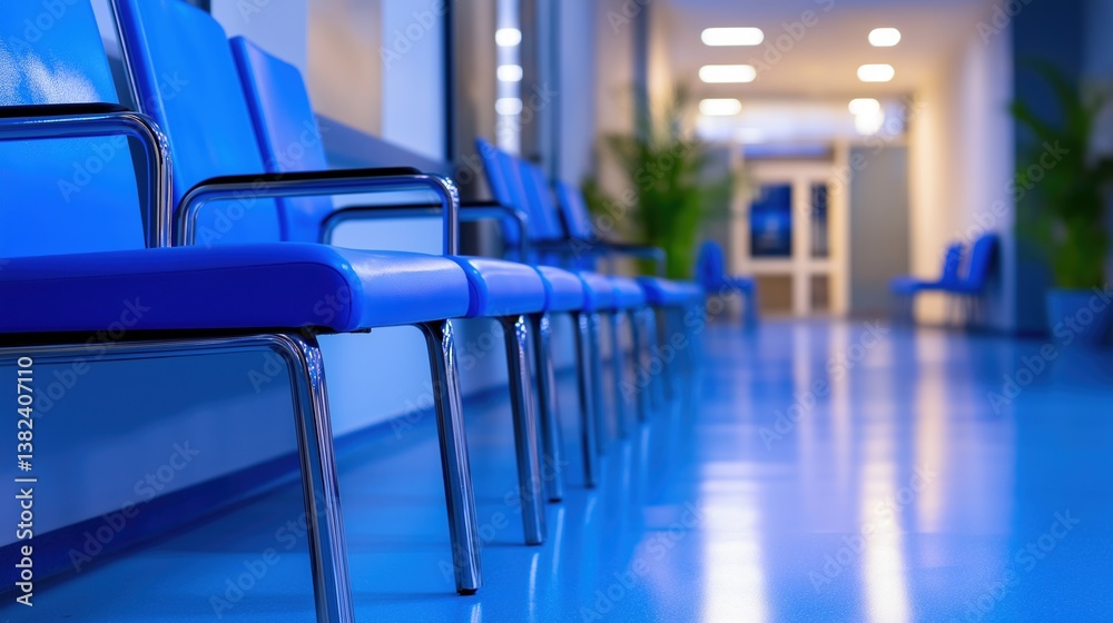 Fototapeta premium Modern Waiting Area with Blue Chairs