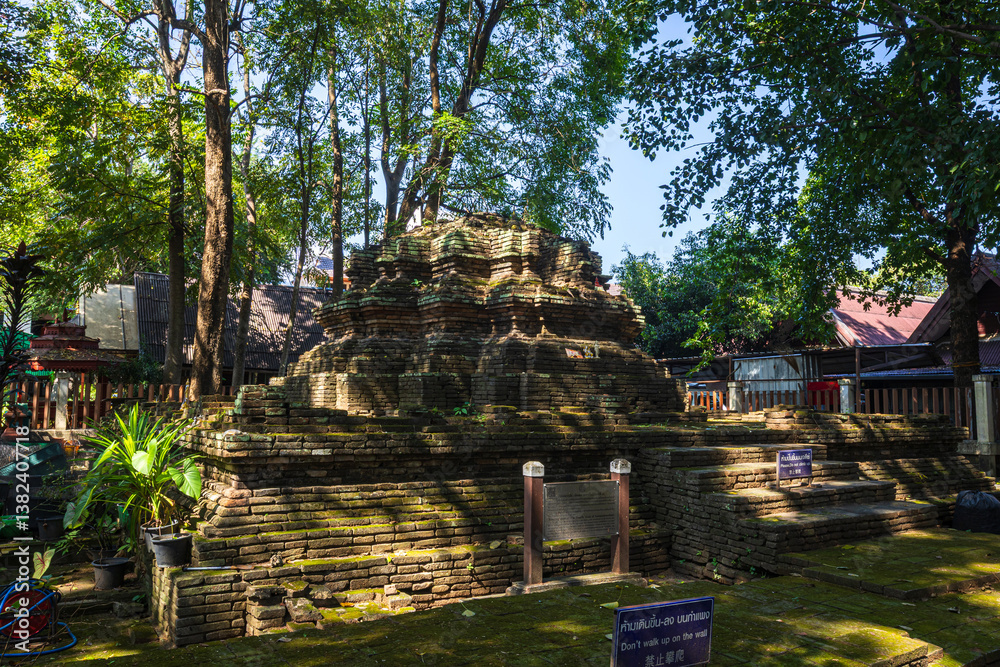 Wat Chet Yot or Wat Photharam Maha Wihan, seven pagoda temple It is a major tourist attraction in Chiang Mai, Thailand.with evening,Temple in Chiang Mai.