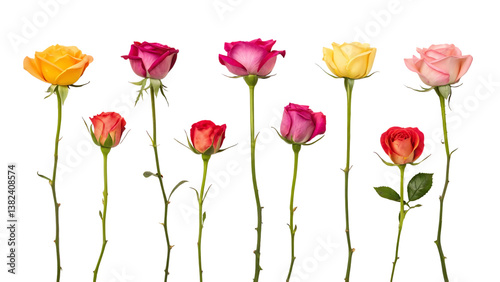 A collection of small rose  isolated against a flat background